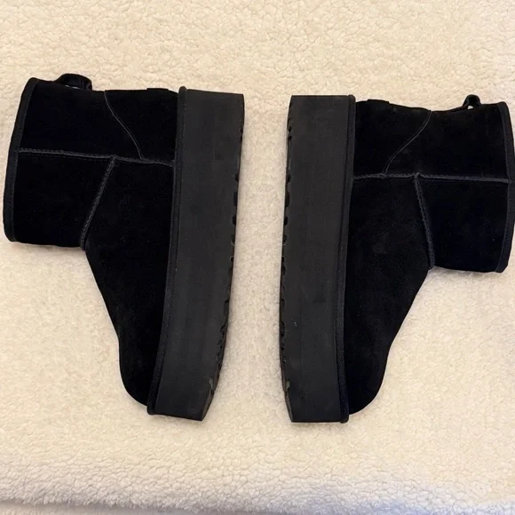 UGG Black Suede Shearling Platform Ankle Boots - Picture 4 of 6